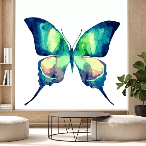 Sticker Turquoise vlinder in aquarel