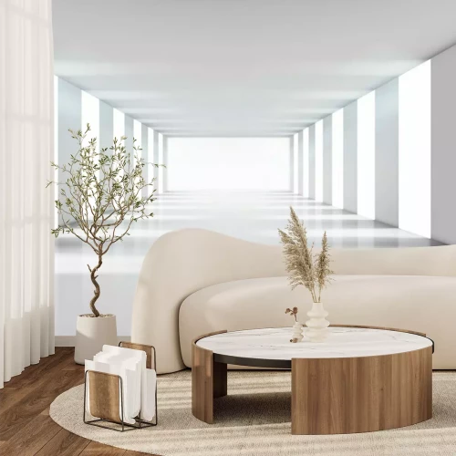 Fotobehang Eenvoudige witte tunnel met zuilen