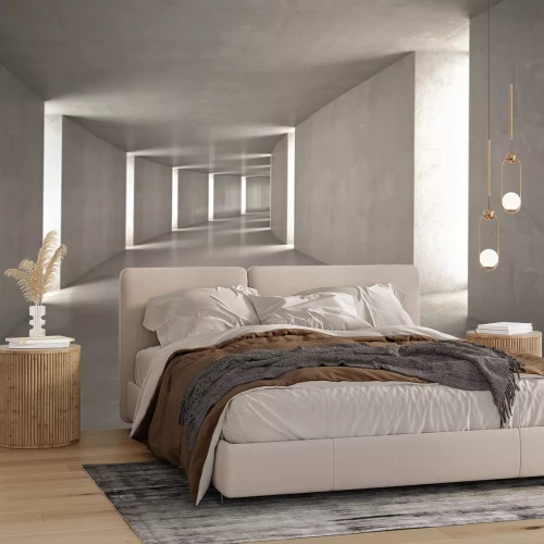 Fotobehang 3D grijze betonnen tunnel in industriële stijl