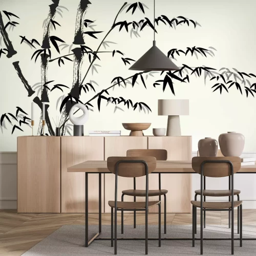 Fotobehang Bamboescheuten op een lichte achtergrond