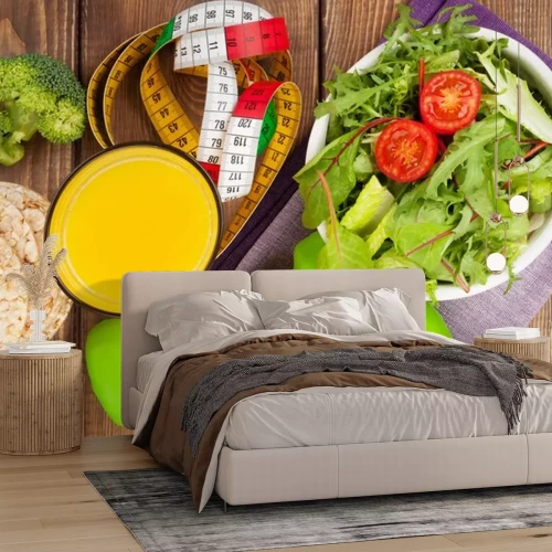 Sticker Dumbells, meetlint en gezonde voeding. Fitheid en gezondheid