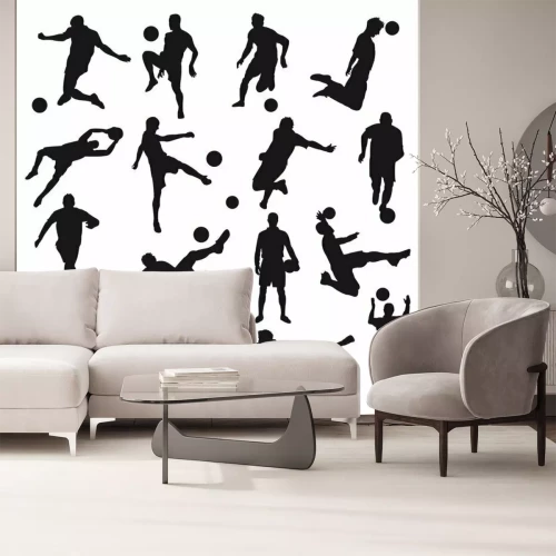 Fotobehang Silhouetten van voetballers op een witte achtergrond