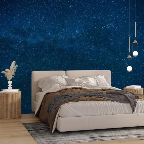 Sticker Blauwe donkere nacht hemel met veel sterren