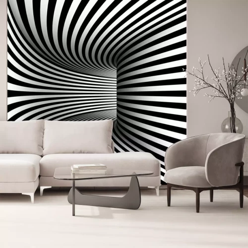 Fotobehang Zwart-wit gestreepte tunnel