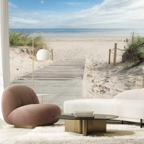 Fotobehang Houten wandelpad op het strand