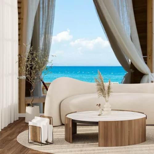 Fotobehang Bekijk de zee vanuit het raam van het huis