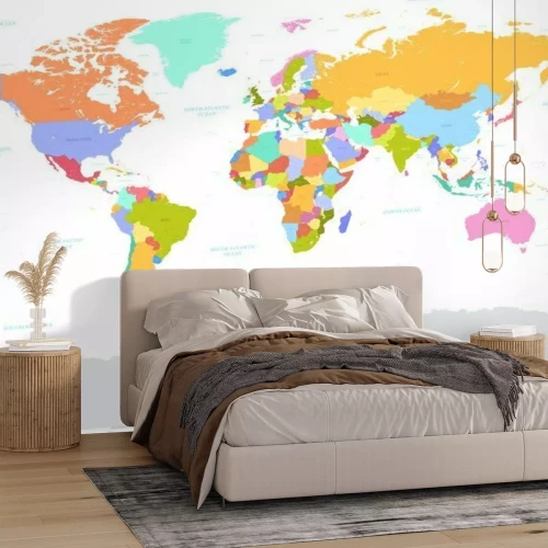 Fotobehang Kleurrijke politieke kaart van de wereld op een witte achtergrond
