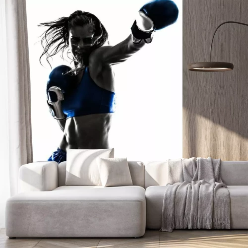 Fotobehang Boksmeisje in blauwe outfit