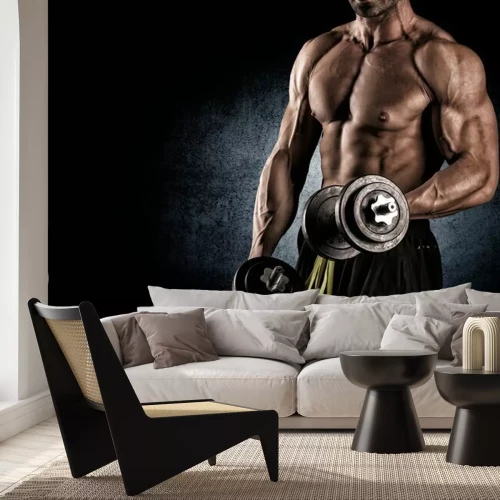 Fotobehang Fitness man op donkere achtergrond