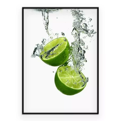 Poster Groene limoenhelften die in het water drijven