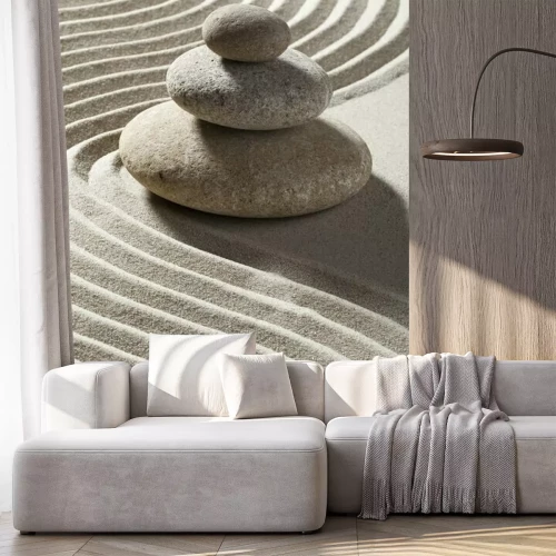 Sticker Onde zen sur sable et trois galets