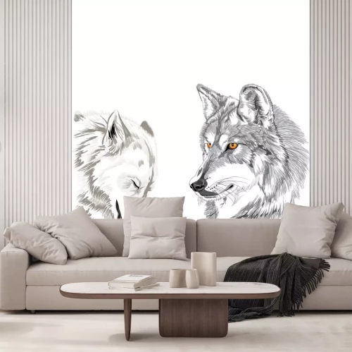 Sticker Monochromatische illustratie van wolven