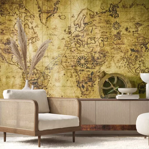 Fotobehang Oude vintage wereldkaart met kompas
