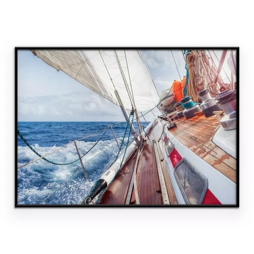 Poster Uitzicht op de zee vanaf het dek van een zeilschip