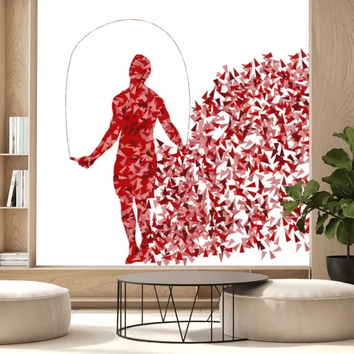 Sticker Crossfit man training met touwtje springen vector achtergrond