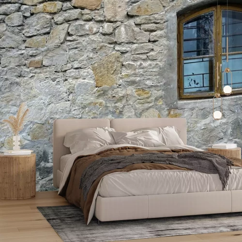 Fotobehang Oude bakstenen muur met venster