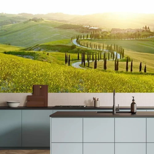 Fotobehang Zonnige Toscaanse velden