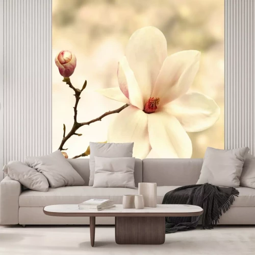 Fotobehang 3D magnolia en knop