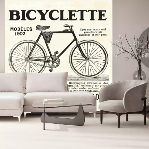 Fotobehang Retro fiets op oud papier