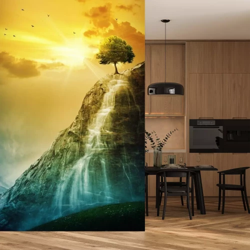 Fotobehang Abstracte waterval en boom