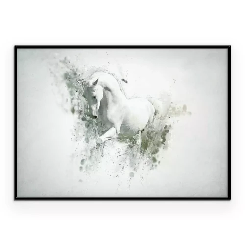 Poster Een wit paard tegen een wazige achtergrond.