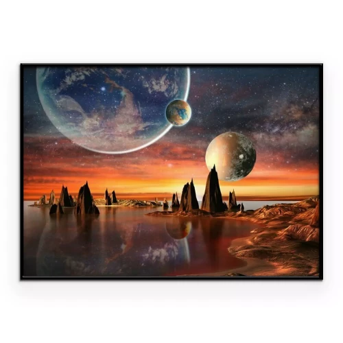 Poster Abstracte planeet met rode lucht, ruimte sciencefiction
