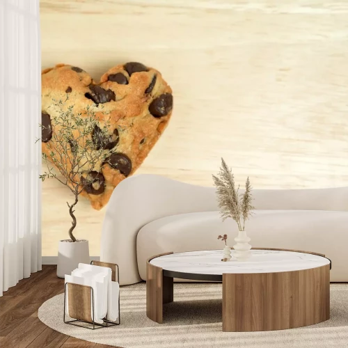 Sticker Heart zoete cookie op houten achtergrond