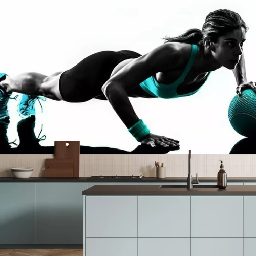 Fotobehang Fitnesstraining met blauwe bal