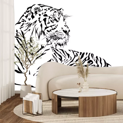 Sticker Tijger met opgeheven kop zwarte contouren