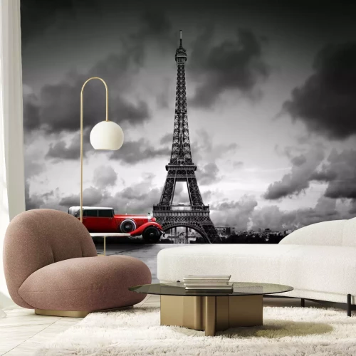 Fotobehang Parijs zwart-wit 3D Eiffeltoren
