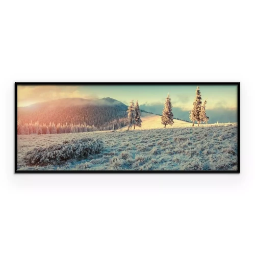 Poster Een winters berglandschap onder een hemel met een zachte kleurovergang.