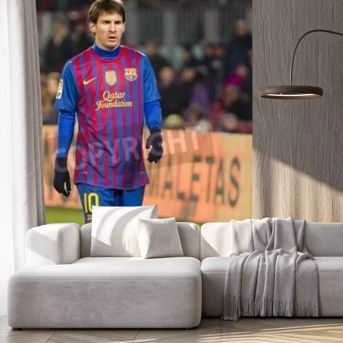 Fotobehang Messi met zwarte handschoenen