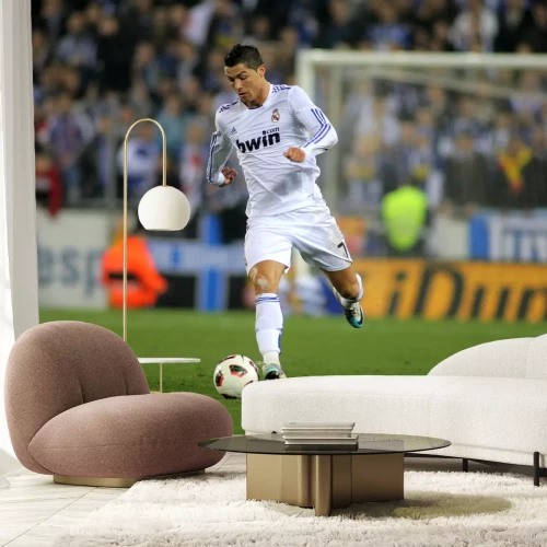 Fotobehang Atleet op het sportveld met de bal