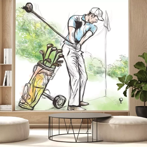 Sticker Golf Player - Een hand getekende en geschilderde illustratie