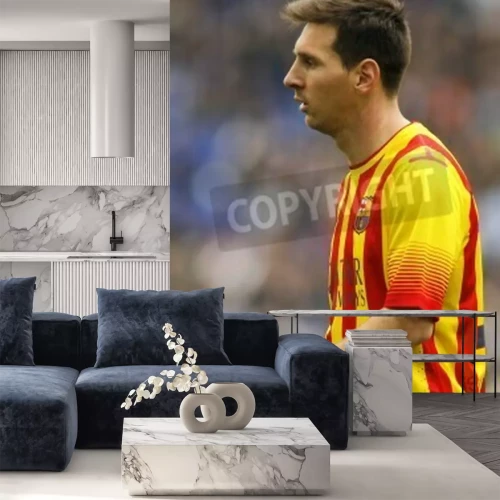Fotobehang Messi in de kleuren van Barcelona