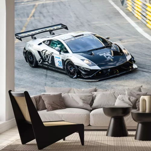 Fotobehang Chon Buri - 22 december: Chonsawat A. met Lamborghini auto op het display op het Bangsaen Thailand Speed ​​Festival 2013 Race 8 op 22 december 2013 de Bangsaen Street Circuit, Thailand.