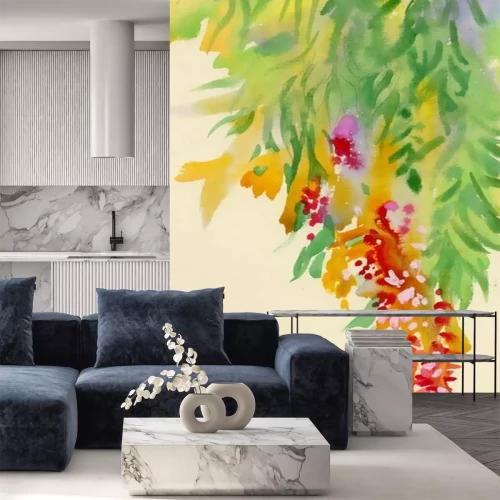 Fotobehang Kolibrie die naar de bloemen vliegt