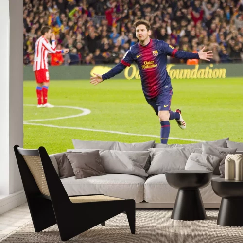 Fotobehang Messi rent over het veld