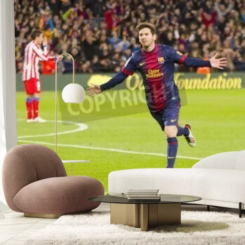 Fotobehang Messi rent over het veld