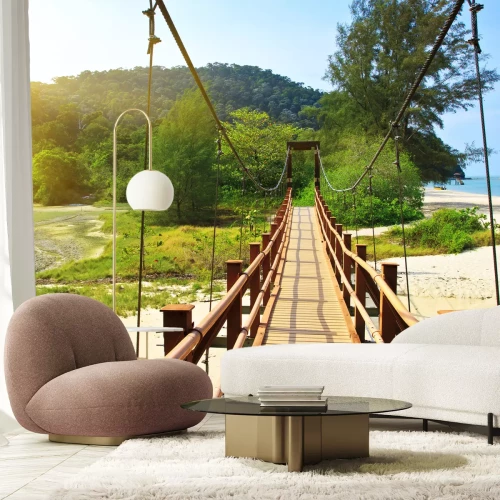 Fotobehang Houten brug op een Maleisisch eiland