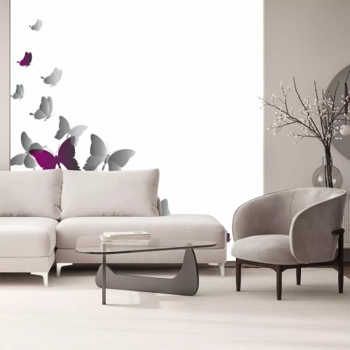 Fotobehang Grijze en paarse vlinders in beweging