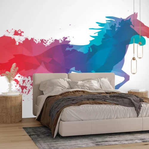 Sticker Paarden die uit kleurrijke flarden te voorschijn komen