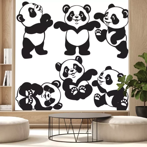 Sticker zwart-wit set met cartoon panda