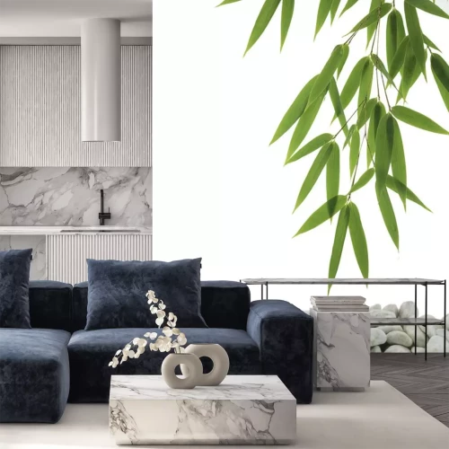 Sticker Groene bamboe en witte kiezelsteen