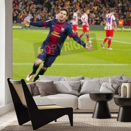 Fotobehang Triomfantelijke voetballer Lionel Messi