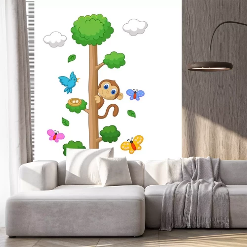 Sticker Muur meter met drie en wilde dieren