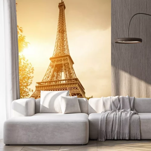 Fotobehang Parijs Eiffeltoren en zonsondergang