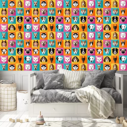 Behang Set van platte populaire rassen van honden pictogrammen.