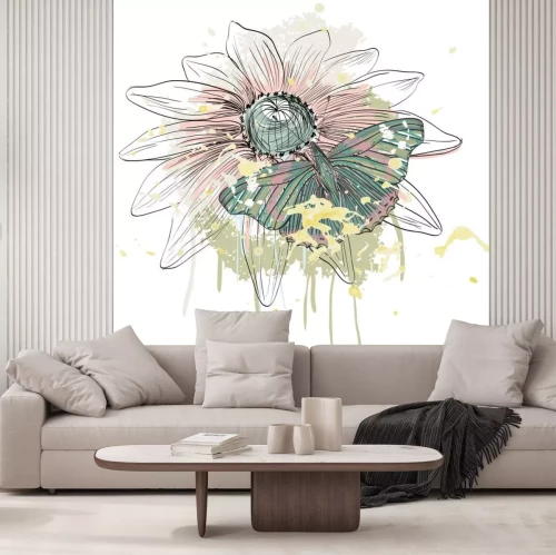 Sticker Subtiel ontwerp met vlinder en zonnebloem