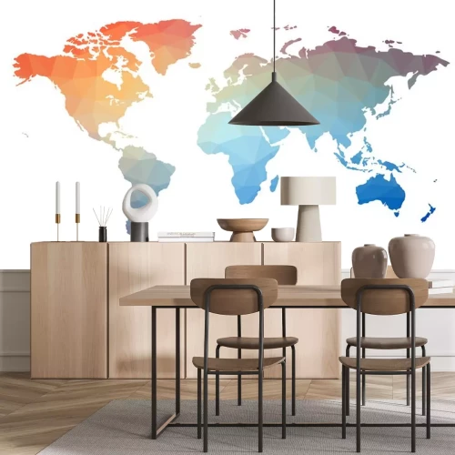 Sticker Kaart van de wereld in driehoeken. Raster 1